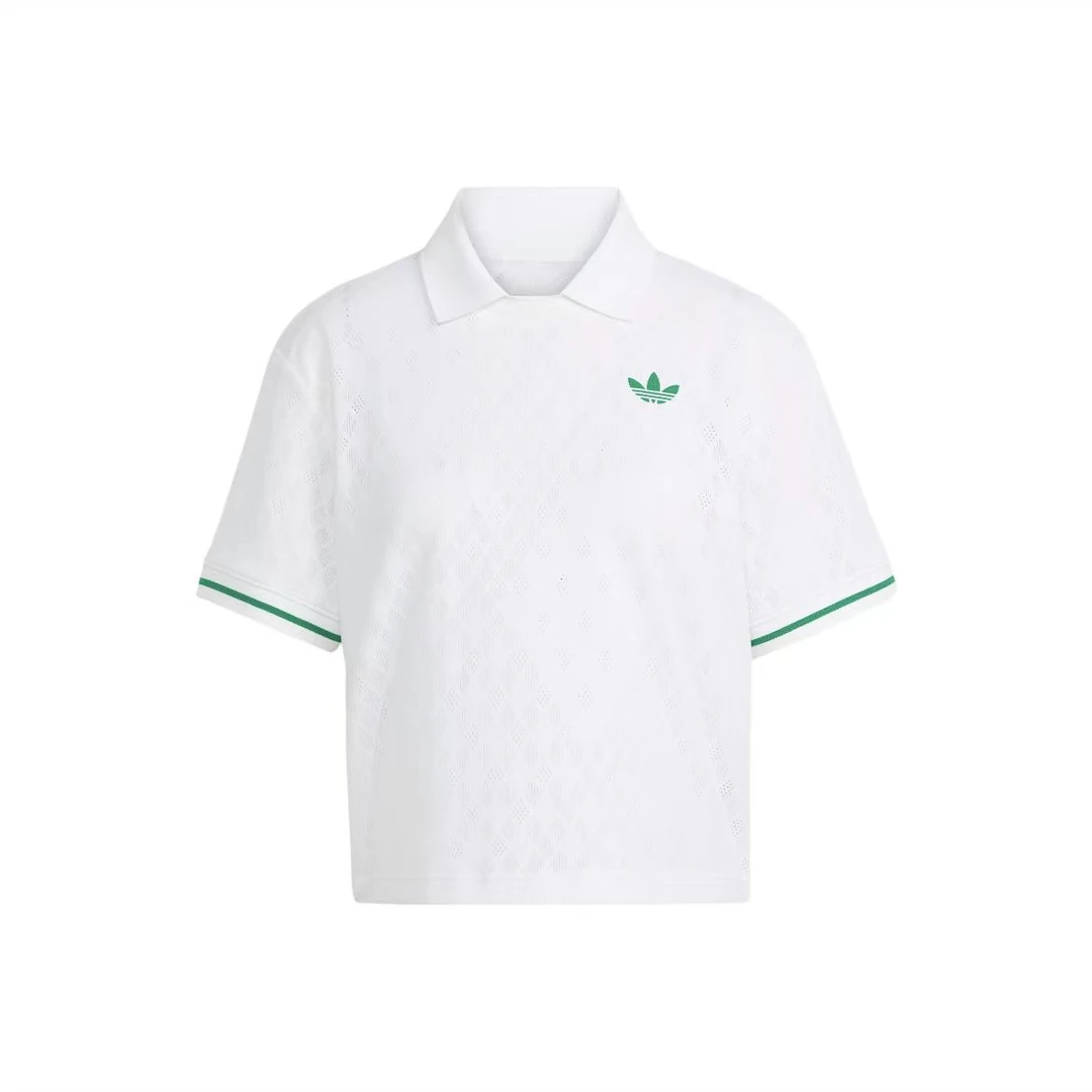 adidas三叶草条纹宽松女款时尚休闲POLO短袖JM4734