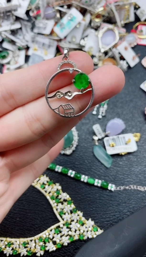 银S925镶嵌戒指翡翠1