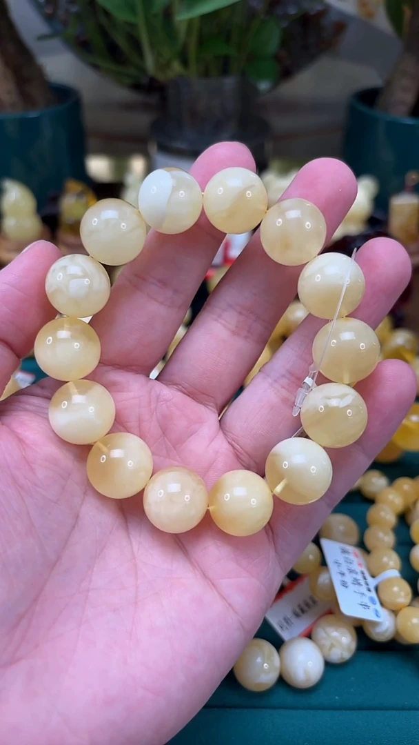 手链蜜蜡未镶嵌【p49】金白妖花蜜蜡单圈 30.74克 15+mm