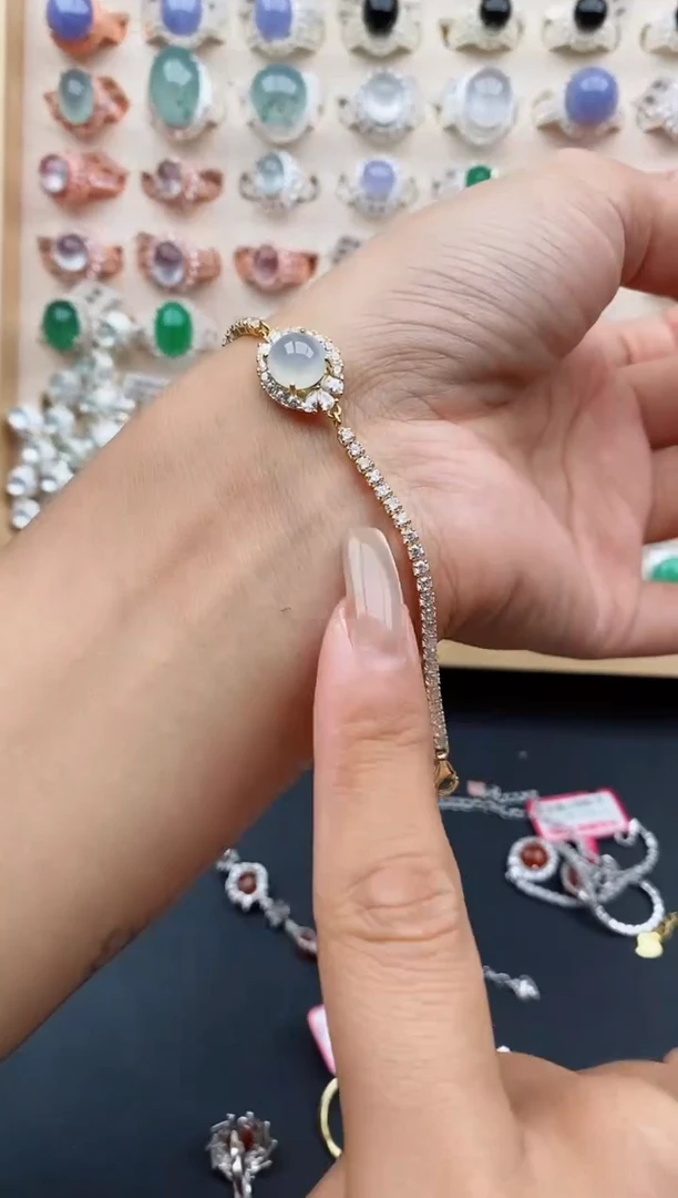 翡翠戒指银S925镶嵌缅甸天然A货翡翠1111  3-8