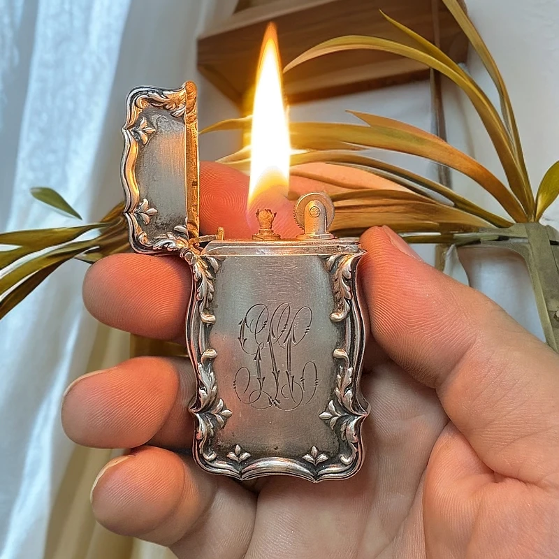 美国古董纯银火柴盒煤油打火机