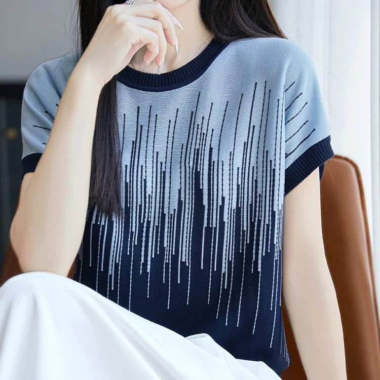 中年妈妈莱赛尔天丝短袖T恤2025新款女夏季针织上衣时尚洋气