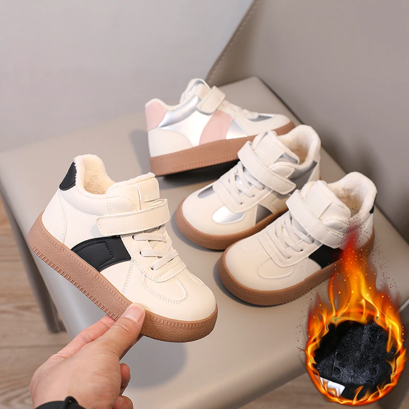 品牌男童女童加绒二棉鞋2025冬季儿童加厚保暖运动棉鞋休闲高帮鞋