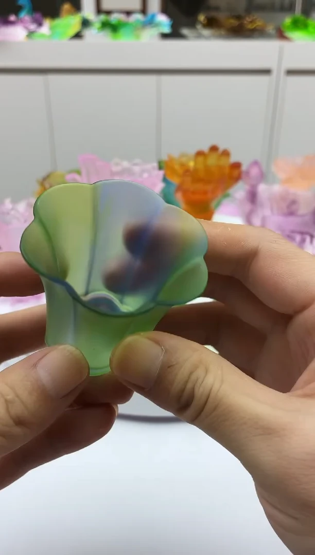琉璃蓝绿色梅花杯子小号