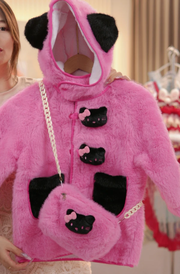 女童大衣可爱风连帽冬季卡通外套常规款保暖