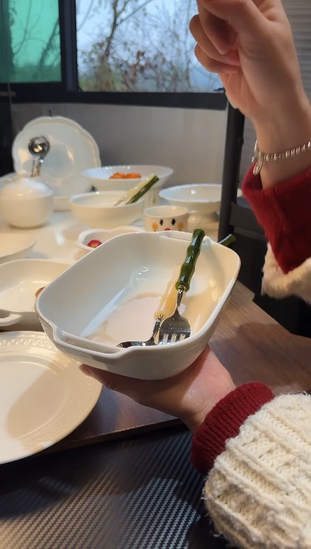 陶瓷10英寸大双耳烤盘不含勺叉