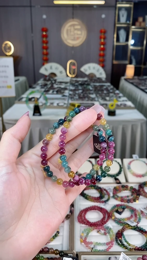 未镶嵌老矿碧玺色标彩虹单圈手串6mm+碧玺hon多样性发货一条