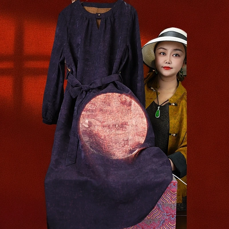 众里寻她【非遗美学】原创高定薯莨浮雕连衣裙T1331