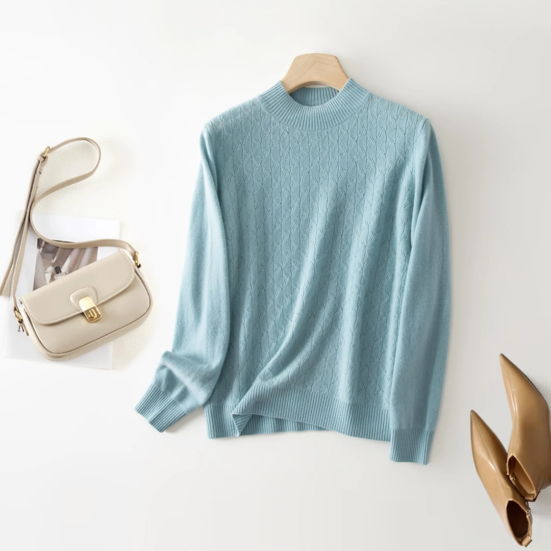 【现货】保暖不扎人数兰朵36支纯羊毛半高领长袖纯色套头针织衫