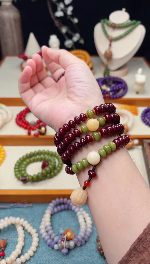 白玉菩提吊坠红菩提多圈108颗F手