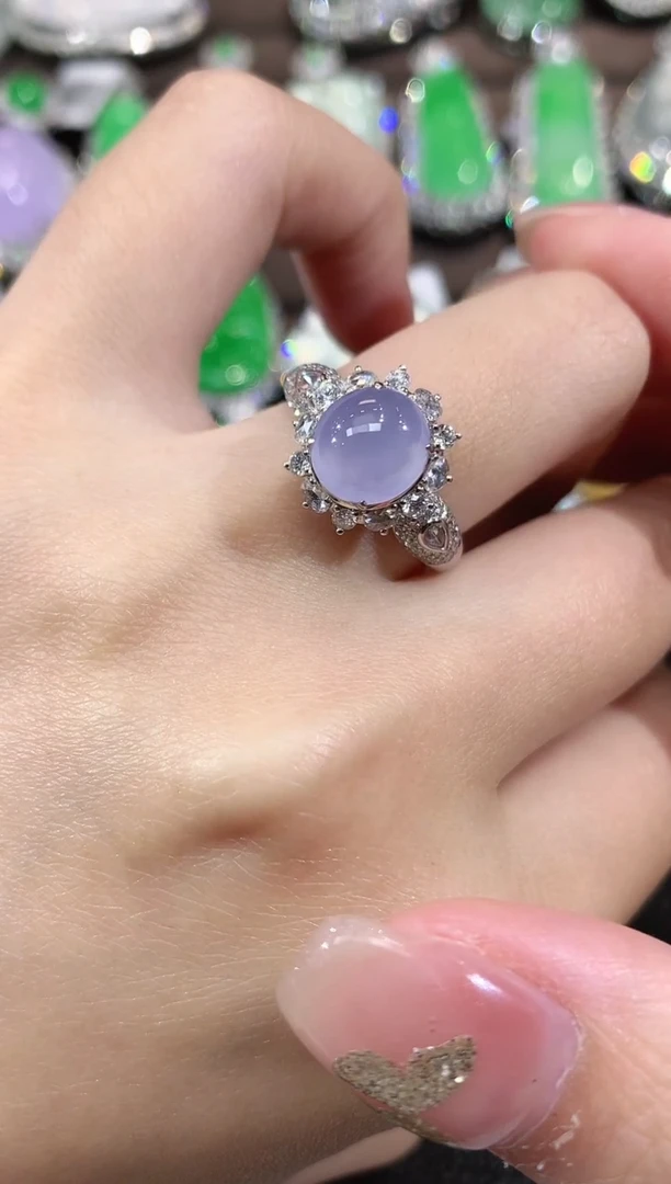 18K金镶嵌戒指翡翠菲*舞C107 紫货有一定色差