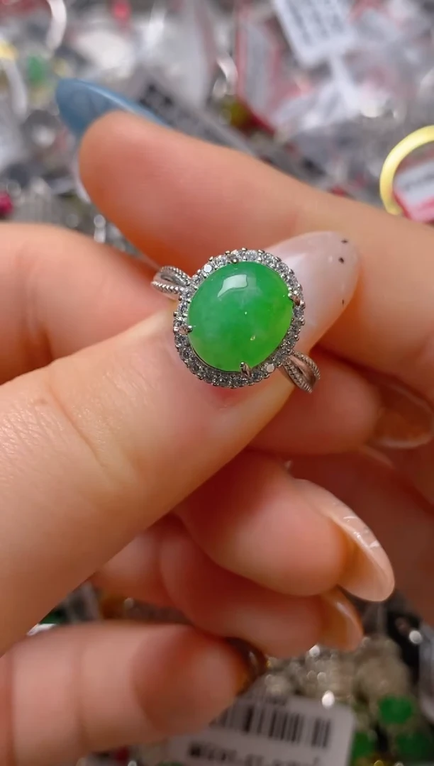 银S925镶嵌戒指翡翠百内无证书