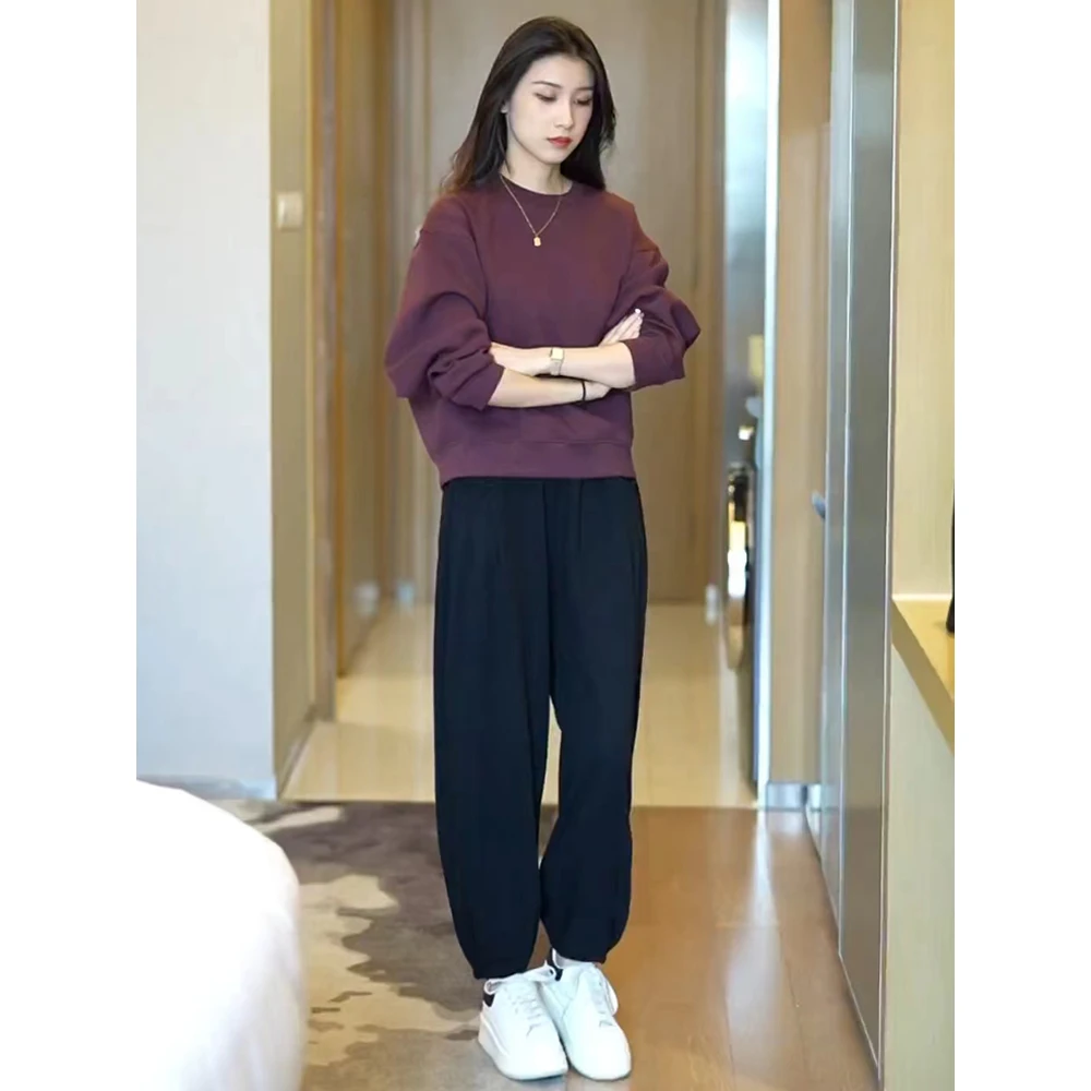 早秋装搭配一整套2024新款小个子盐系高级感圆领卫衣休闲女裤套装