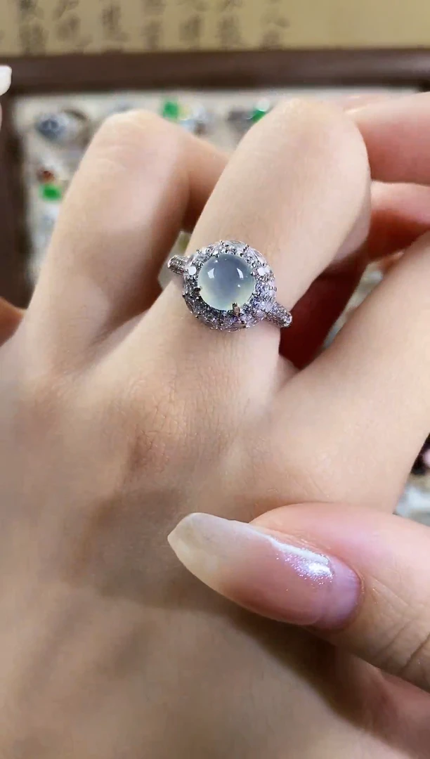 银S925镶嵌戒指翡翠橙*? 天然A货翡翠