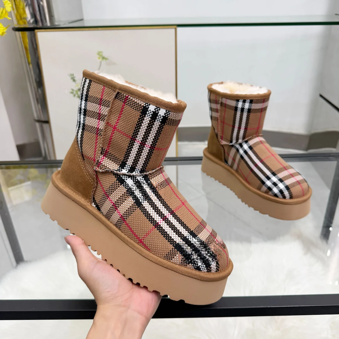 新款厚底雪地靴女加真毛加厚保暖防滑短靴