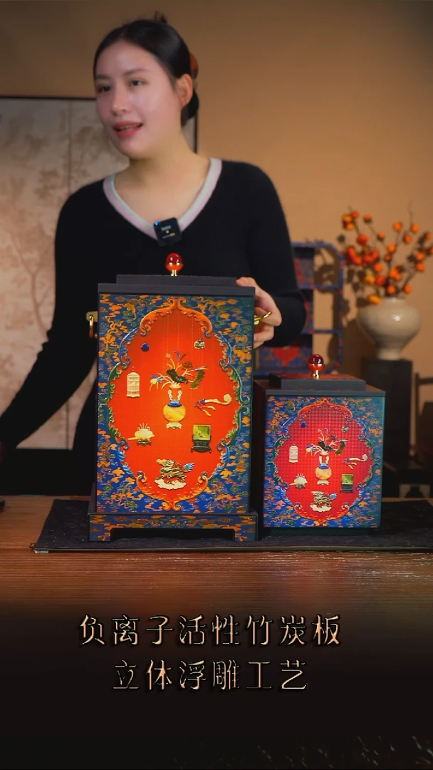 湘壹藏贰宝八宝嵌图案11饼茶饼罐加八宝嵌18公分茶叶罐