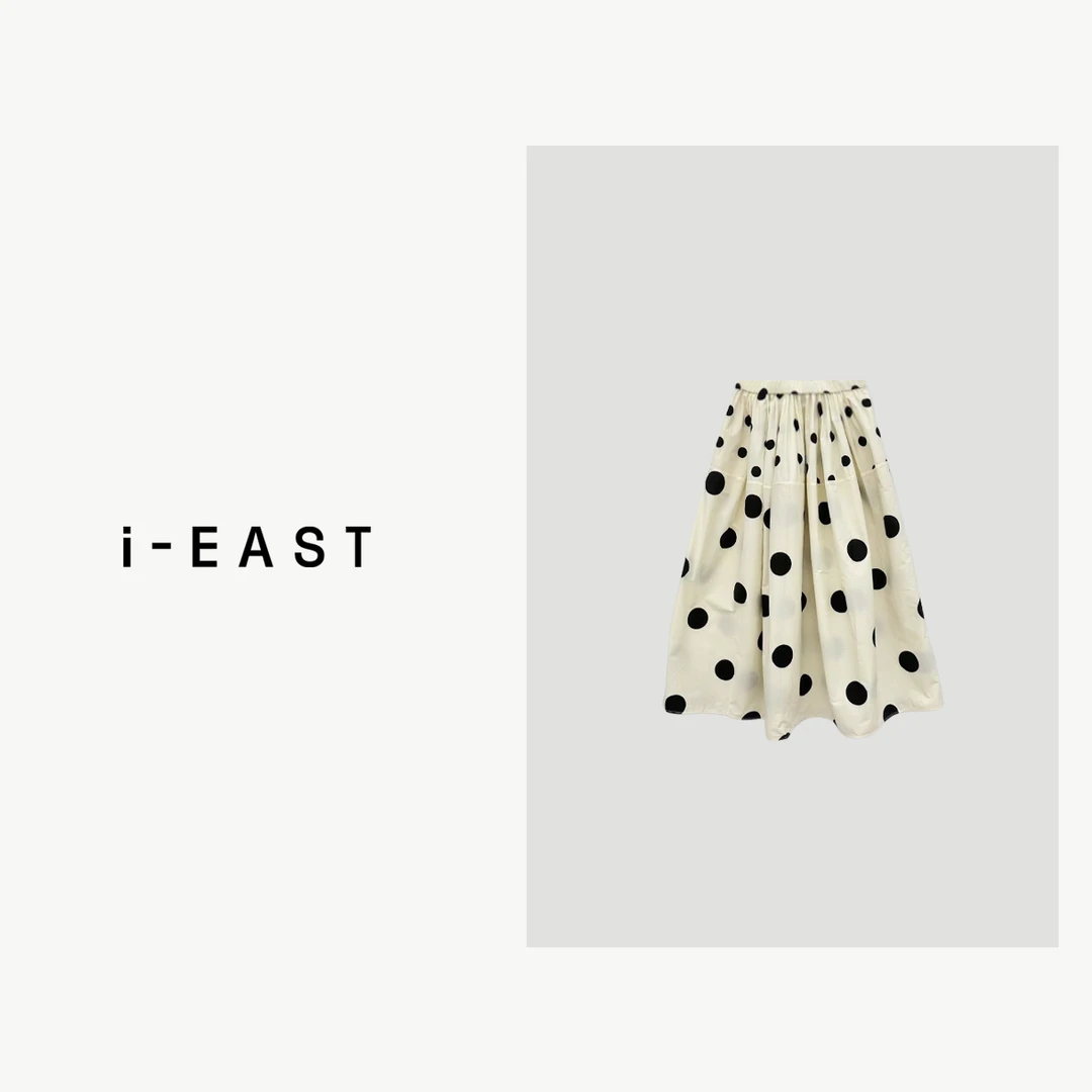 i-EAST 迷雾波点~赫本风波点蓬蓬高腰裙子-4X Q32895