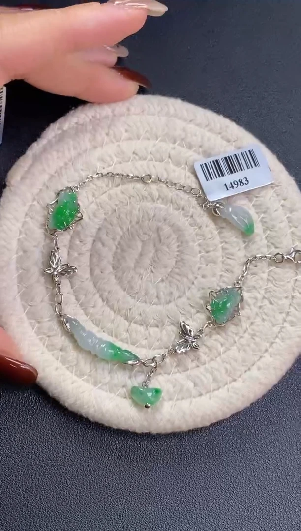 颈饰银S925镶嵌翡翠净货14983
