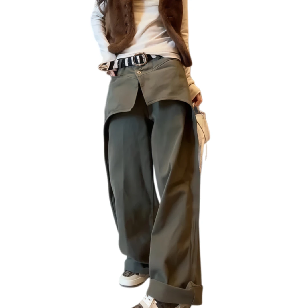 2025年新上款女士爆款牛仔裤水洗微弹工装风高腰显瘦宽松复古裤子