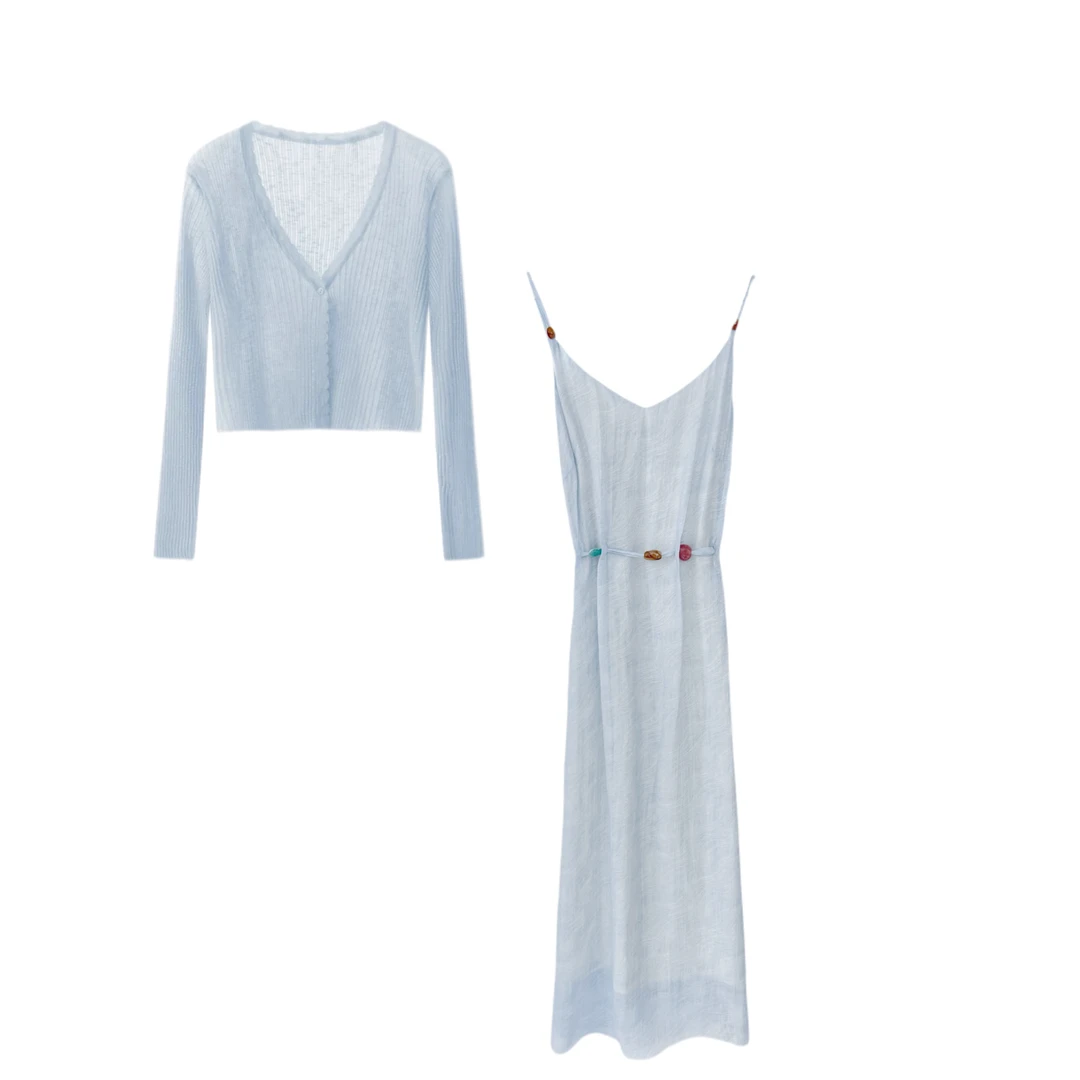 夏季新款韩系收腰仙女气质显瘦吊带裙罩衫套裙收腰仙女气质