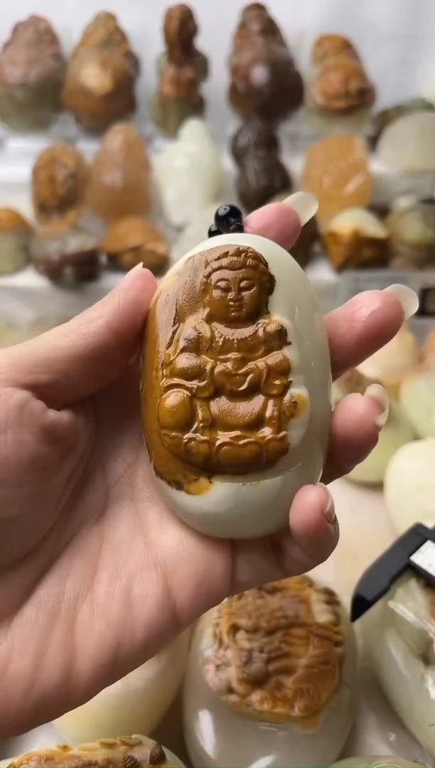石材方解石手把摆件不退换观音微瑕
