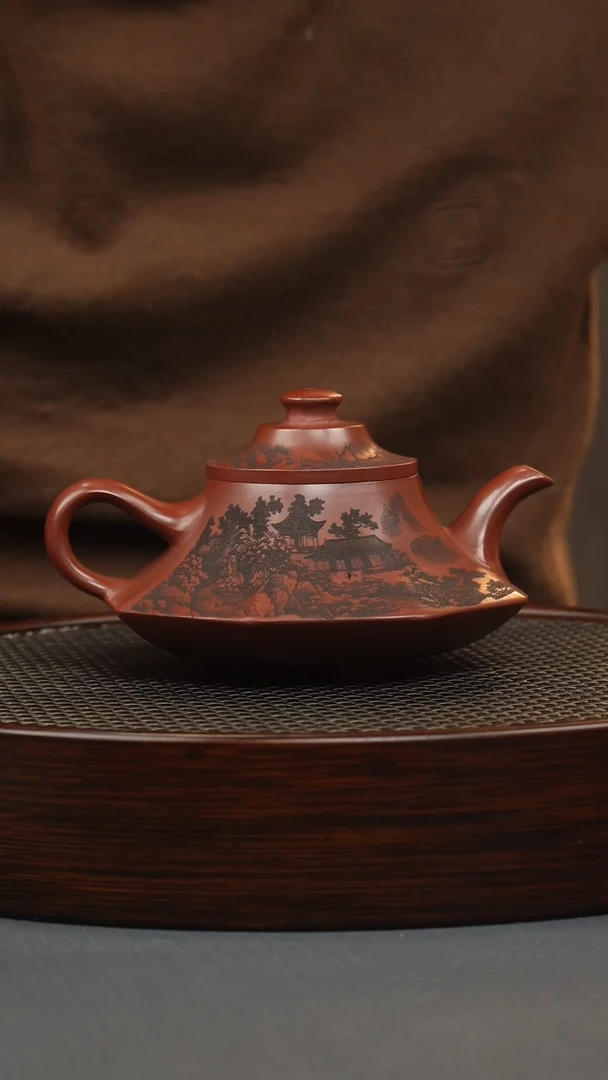 【闪购商品】紫砂茶壶龙血砂 八方云炉 刻绘