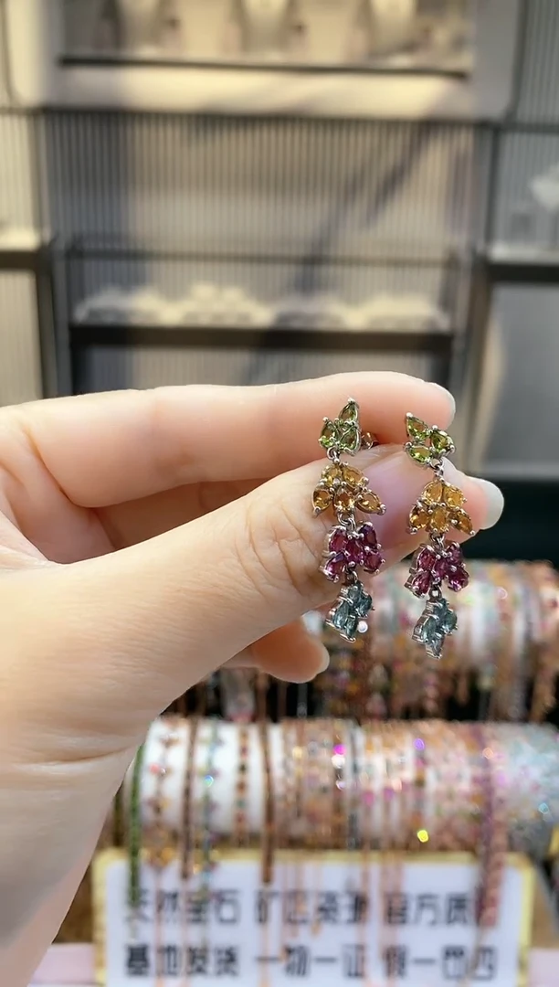 银S925镶嵌耳钉碧玺6666666666