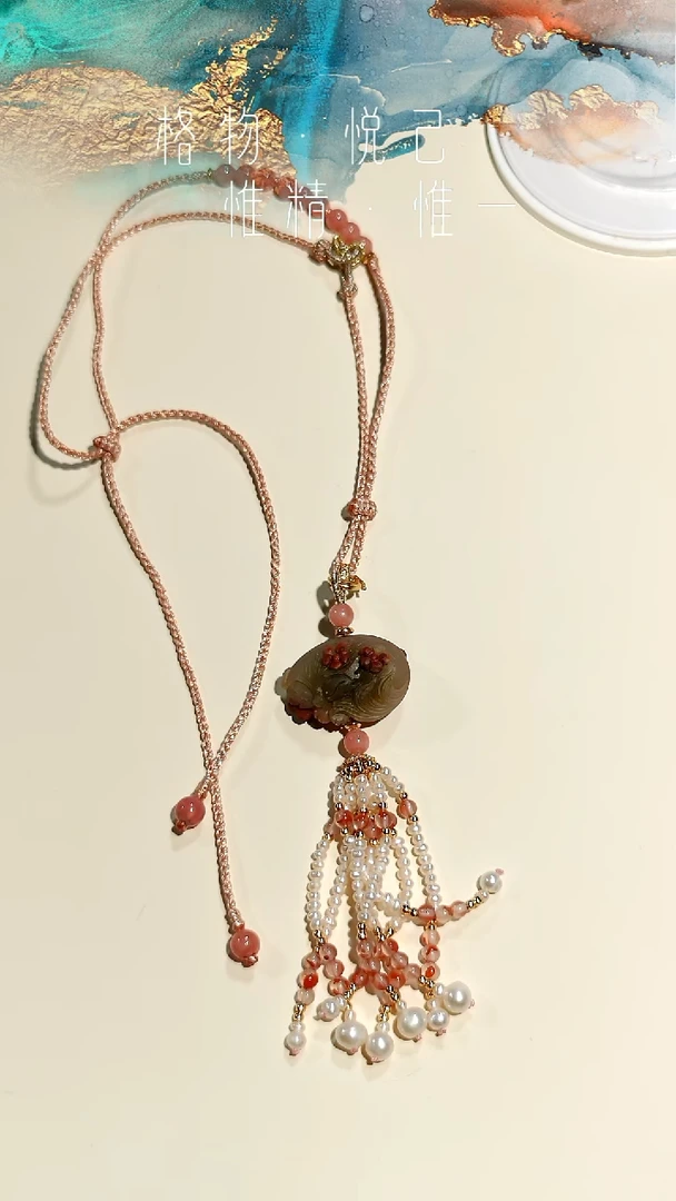 银S925镶嵌红纹石老盐源玛瑙/玉髓淡水珍珠南红