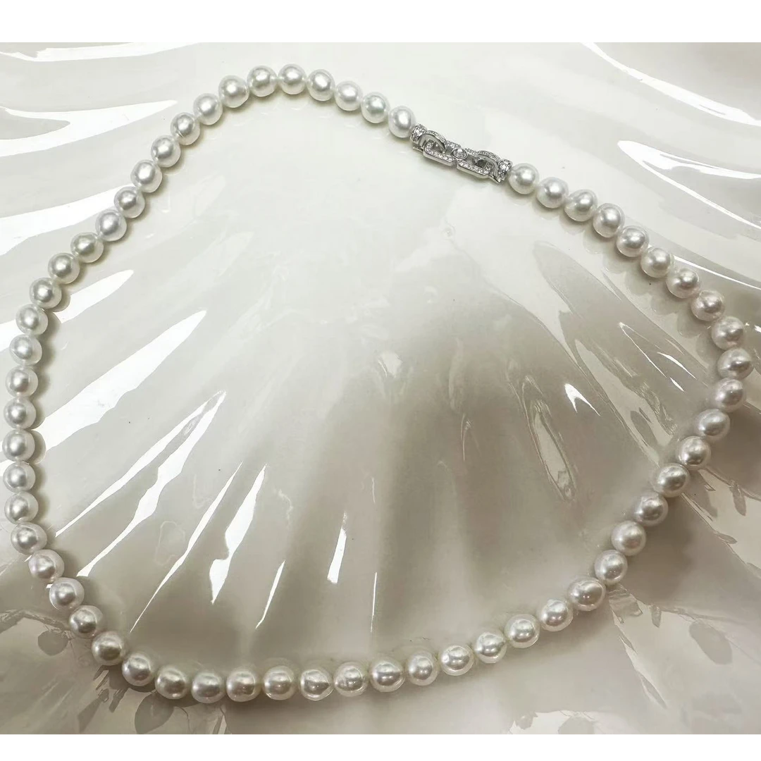 天然淡水珍珠（白细胞）精品小圆巴5.5-6.5mm+S925银扣头项链气质