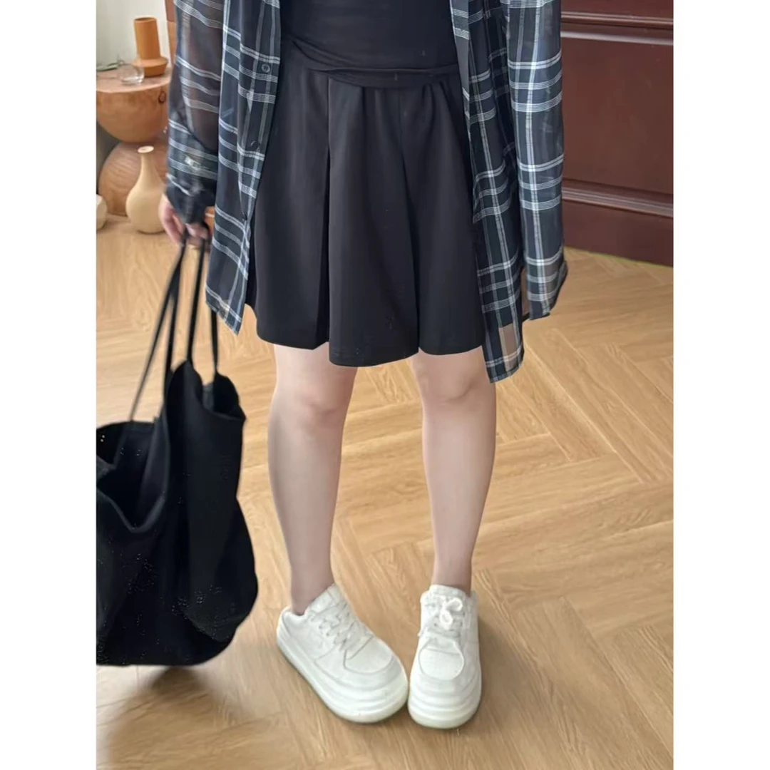 晶咕佳佳【无边舒适】松紧腰棉质捏褶休闲短裤显瘦气质高腰时尚百搭