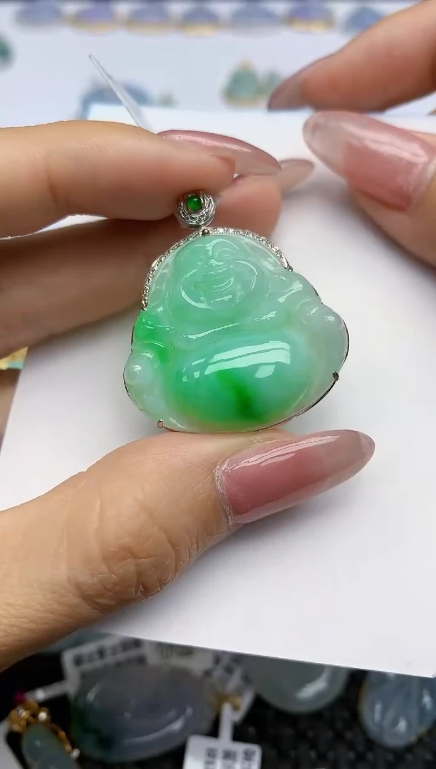 【闪购商品】翡翠挂件18K金镶嵌天然翡翠A货
