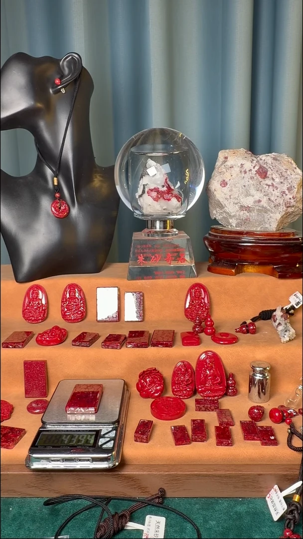 天然辰砂?*末6mm晶体三圈手串