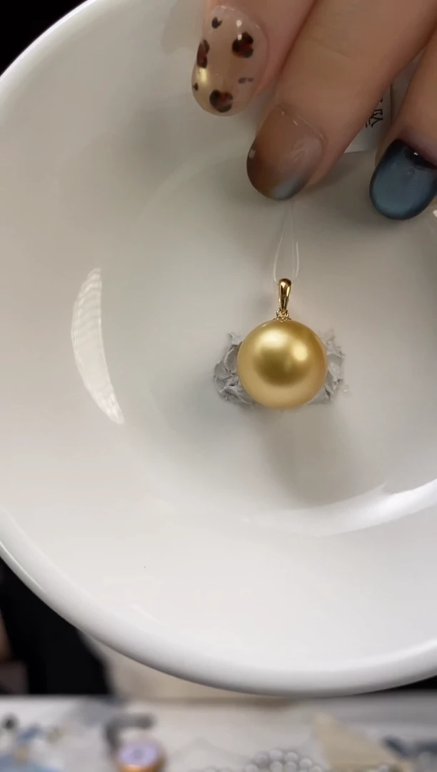 吊坠(不含链)18K金镶嵌海水珍珠13-14南洋金珍珠吊坠