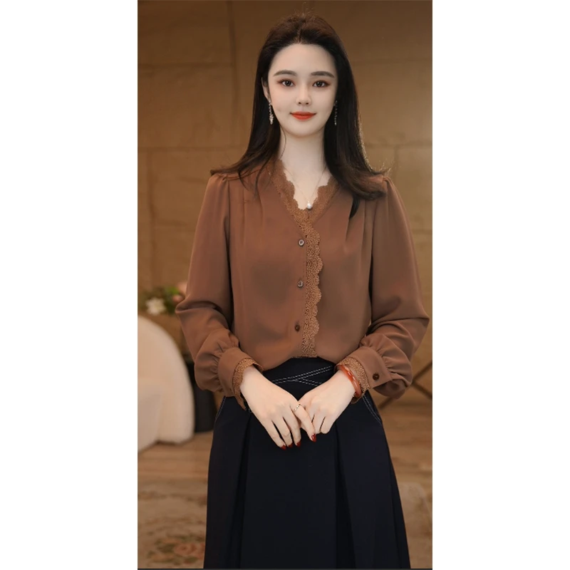 【小陈甄选】流光风曼贝衬衫女士高级显瘦8591329摩卡棕气质衬衣