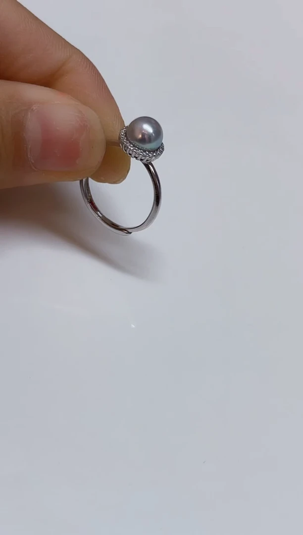 银S925镶嵌戒指淡水珍珠7mm