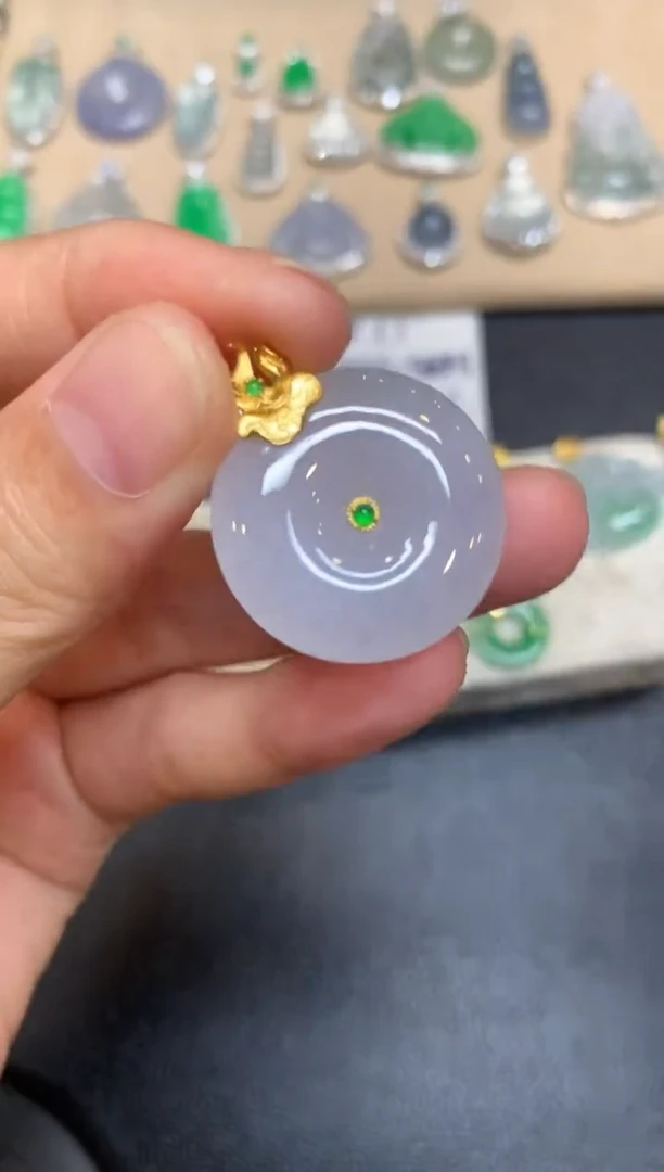 颈饰18K金镶嵌翡翠平安扣【无服务费【48小时鉴赏期】