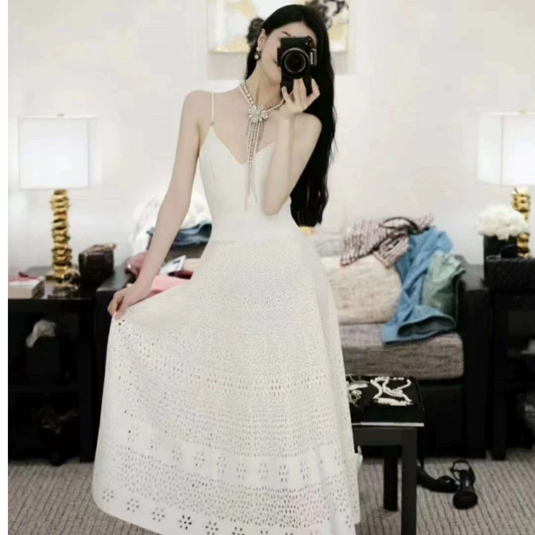 99新 Chanel/香奈儿 23A手工坊系列白色镂空连衣裙  36码