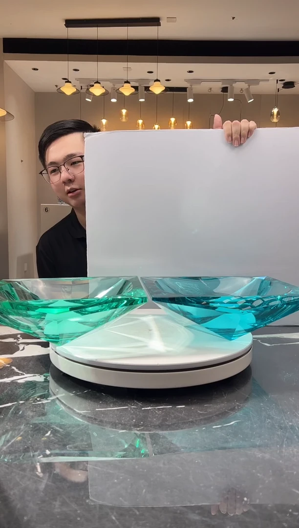 摆件何****！摆件巴比特美学-蓝+绿方形冰湖
