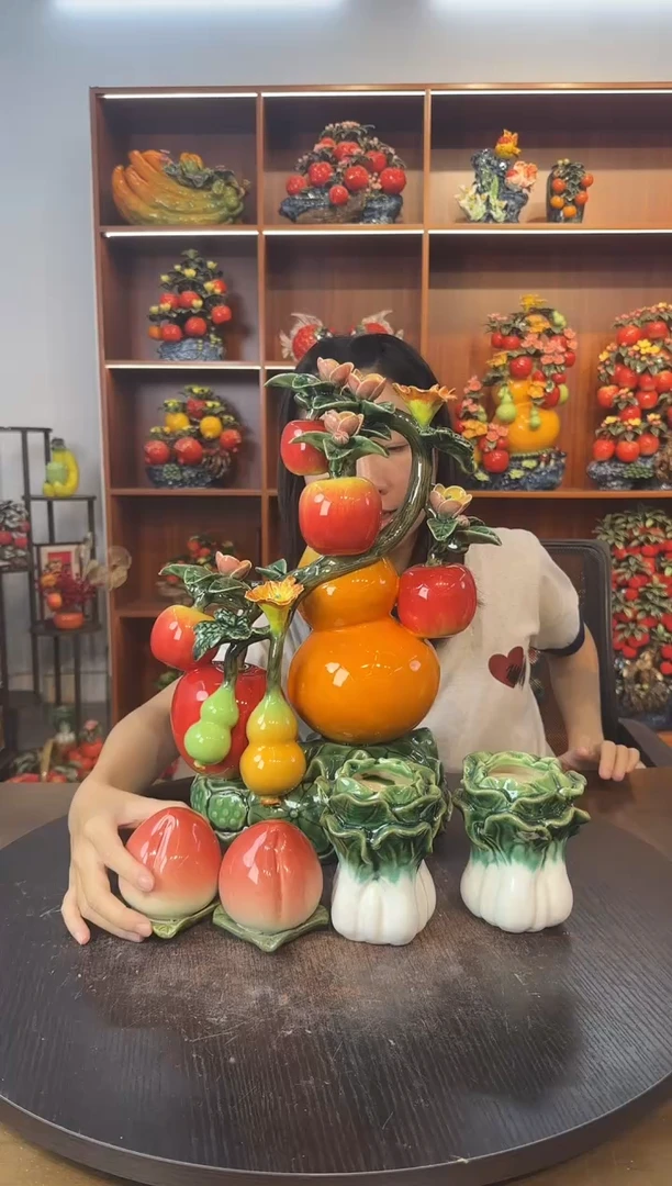 陶瓷葫芦苹果摆件