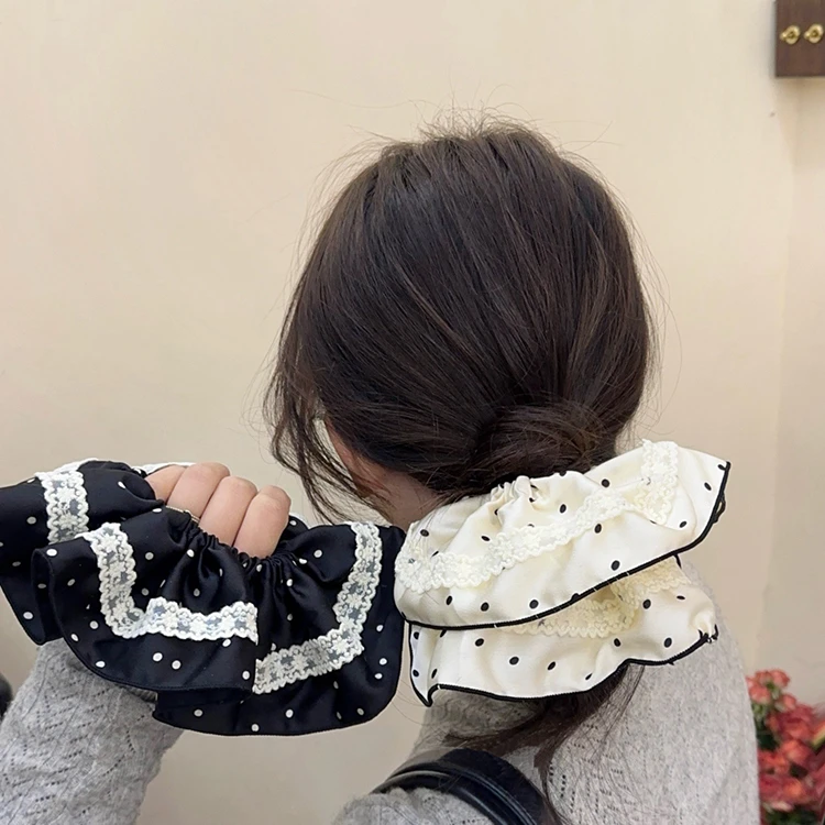 波点缎面气质头绳发圈花边蕾丝大肠优雅高级感发绳发饰夏天女