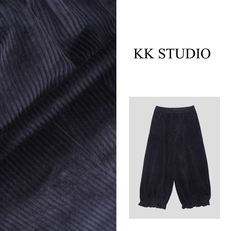 淇淇KK Studio秋季新款九分灯芯绒下脚花苞松紧腰休闲裤K1113