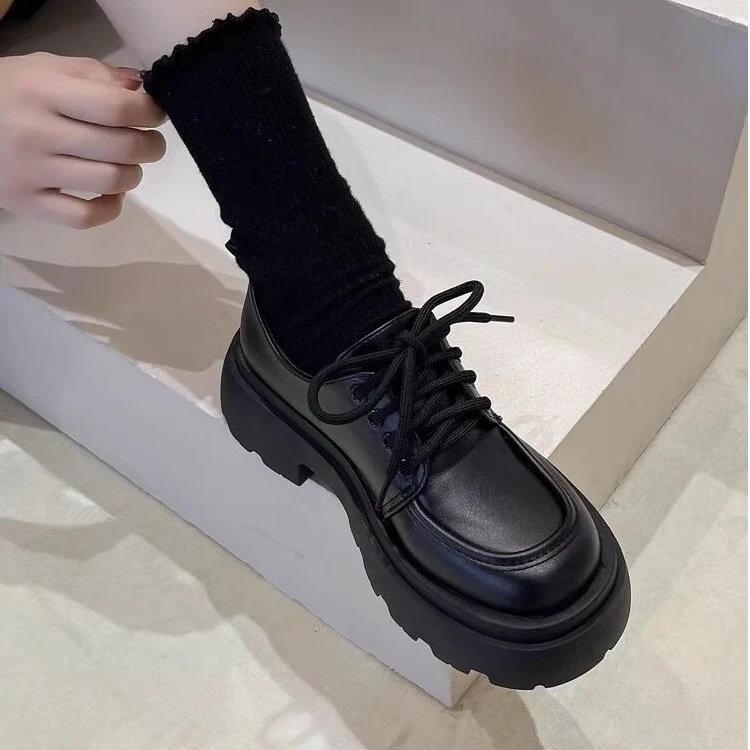 英伦风厚底小皮鞋女2025新款春季百搭黑色jk单鞋松糕ins乐福鞋子