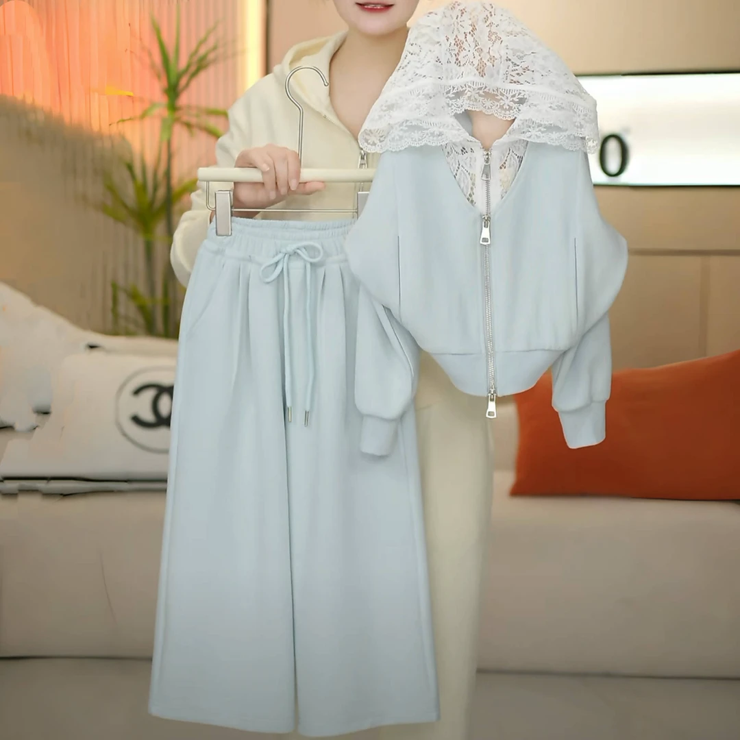 【果妈家】女童2025秋季新款韩版洋气拼蕾丝两件套-6037