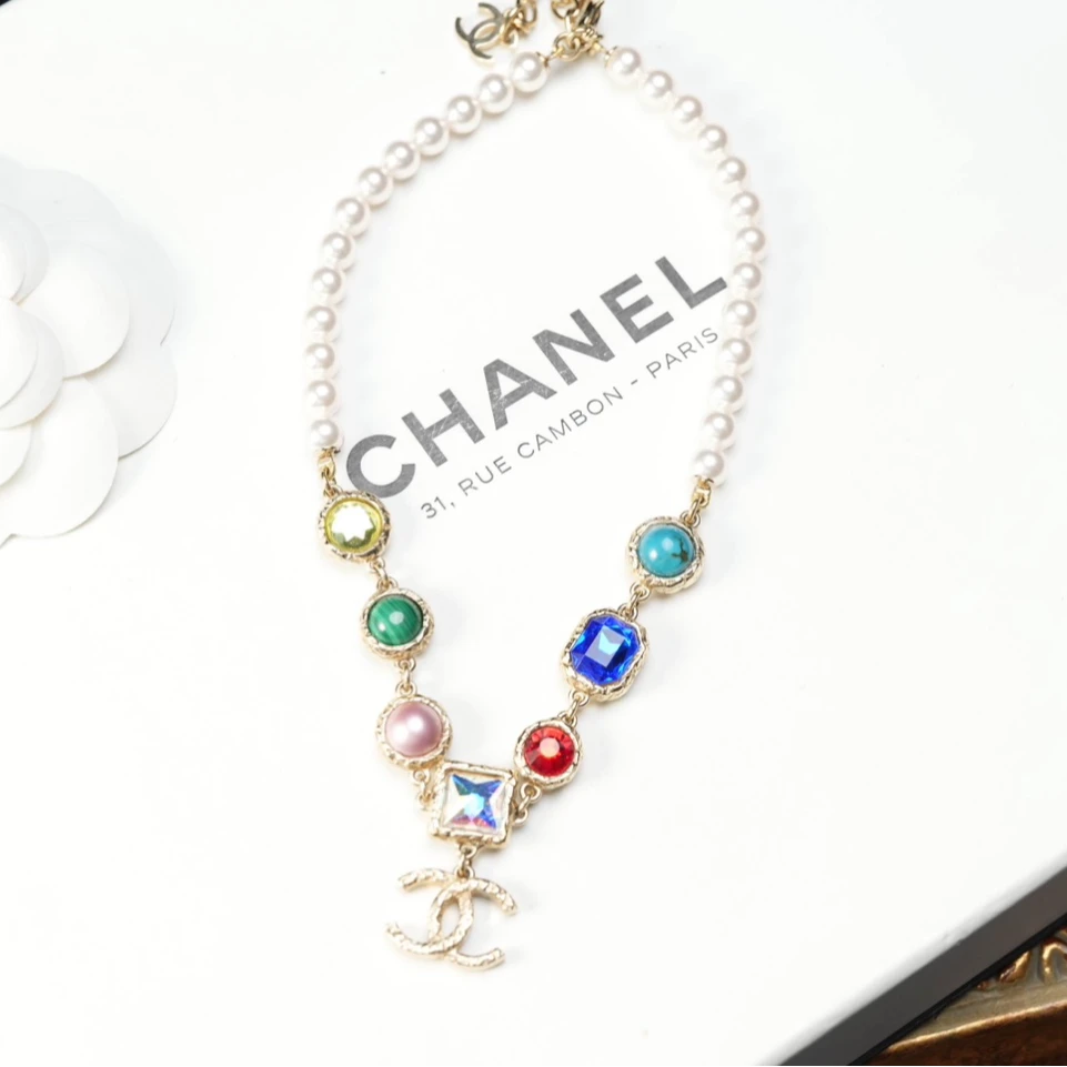 95新 Chanel/香奈儿 中古柚礼/香奈儿彩宝双c珍珠项链xp