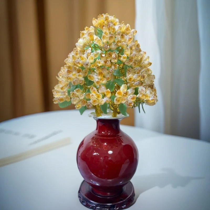 【卓越轻奢原创】鸿运当头福满天然黄水晶树陶瓷摆件