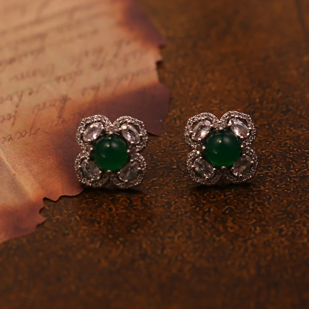 铜合金合成锆石耳饰 【荔波春晓】国风新中式复古气质-8820 耳钉