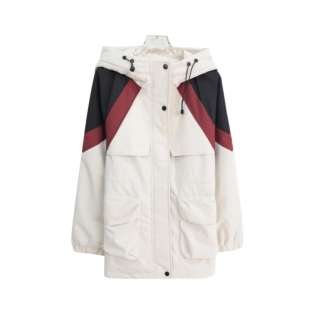 连帽工装风撞色宽松休闲减龄加厚外套X27389