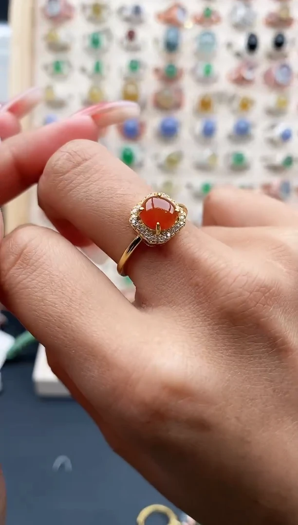 【闪购商品】翡翠戒指银S925镶嵌缅甸天然A货翡翠444 7+8