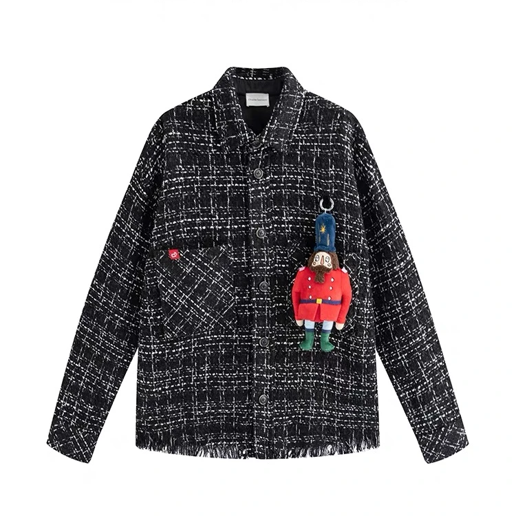 CharlieLuciano时尚百搭格子小香风姜饼人玩偶粗花呢衬衫