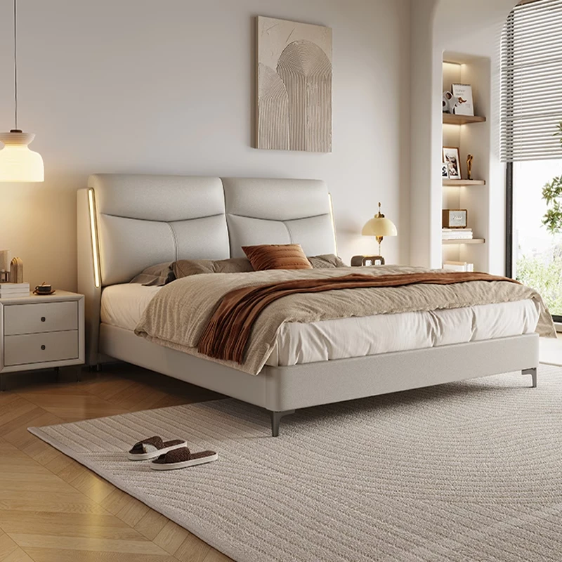 【笑脸灯带款】优得美家具主卧室大床1.8米双人床婚床家用软包床